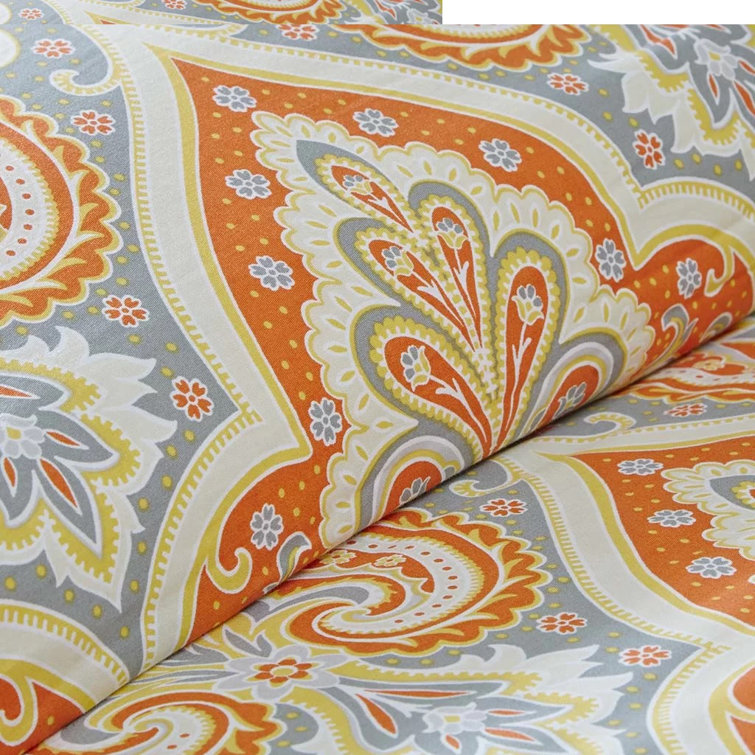 King White and Orange Cotton Comforter Set with Shams