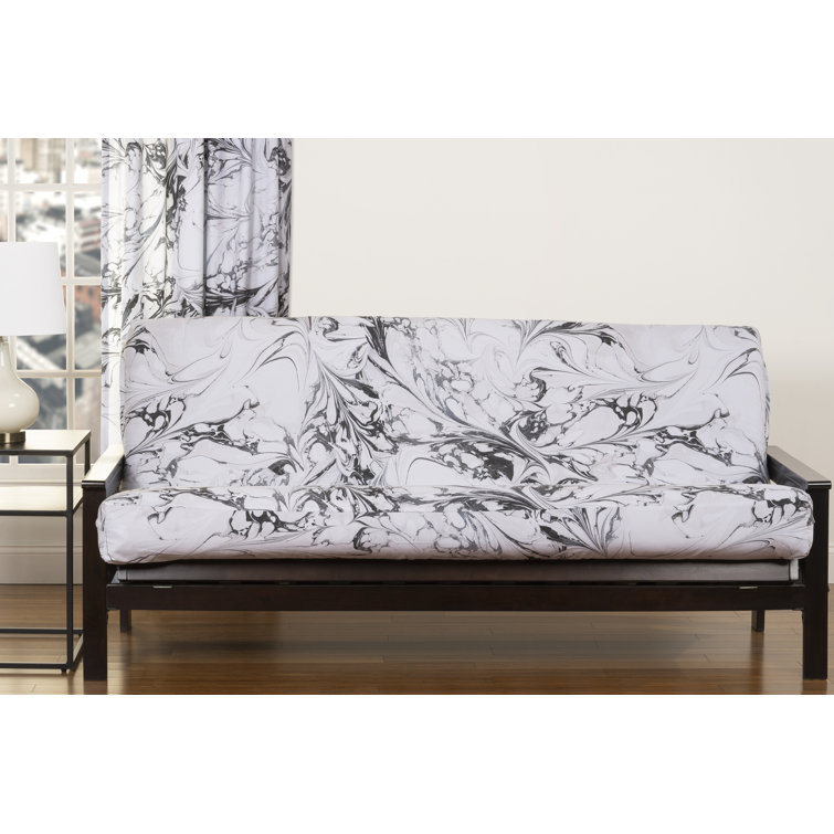 Full Size White and Black Polyester Futon Slipcover