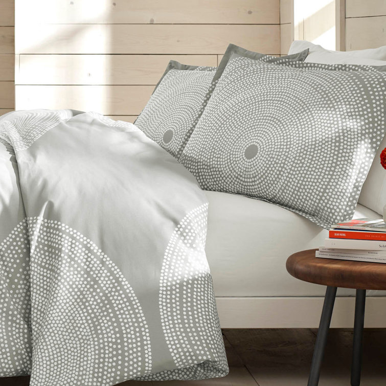 Fokus Light Gray Cotton King Duvet Cover Set with Shams