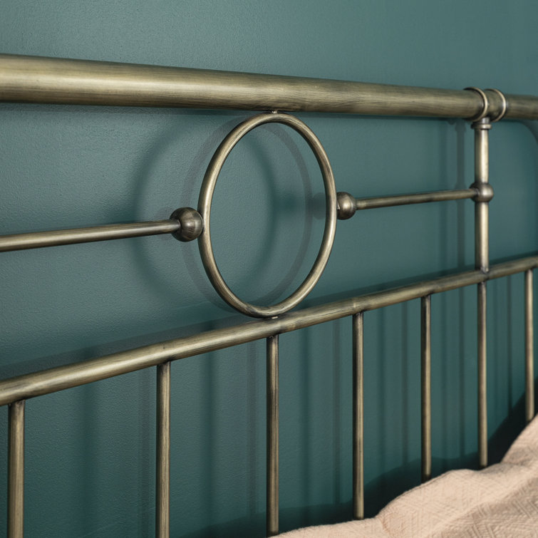 Bronze Queen Metal Frame Bed with Upholstered Headboard