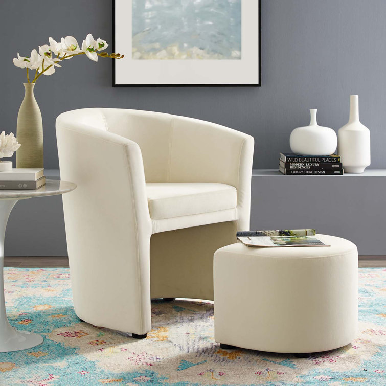 Ivory Velvet Accent Chair with Ottoman