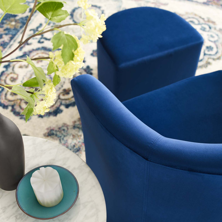 Navy Velvet Accent Chair with Tuck-Away Ottoman