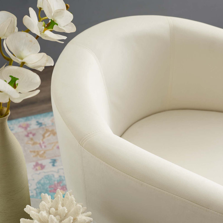 Ivory Velvet Accent Chair with Ottoman