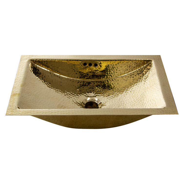 Hand-Hammered Brass Rectangular Undermount Bathroom Sink with Overflow