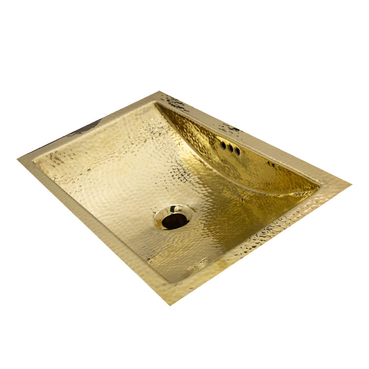 Hand-Hammered Brass Rectangular Undermount Bathroom Sink with Overflow