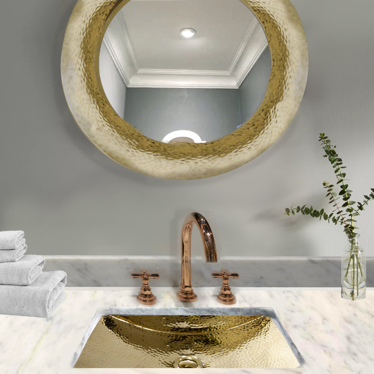 Hand-Hammered Brass Rectangular Undermount Bathroom Sink with Overflow