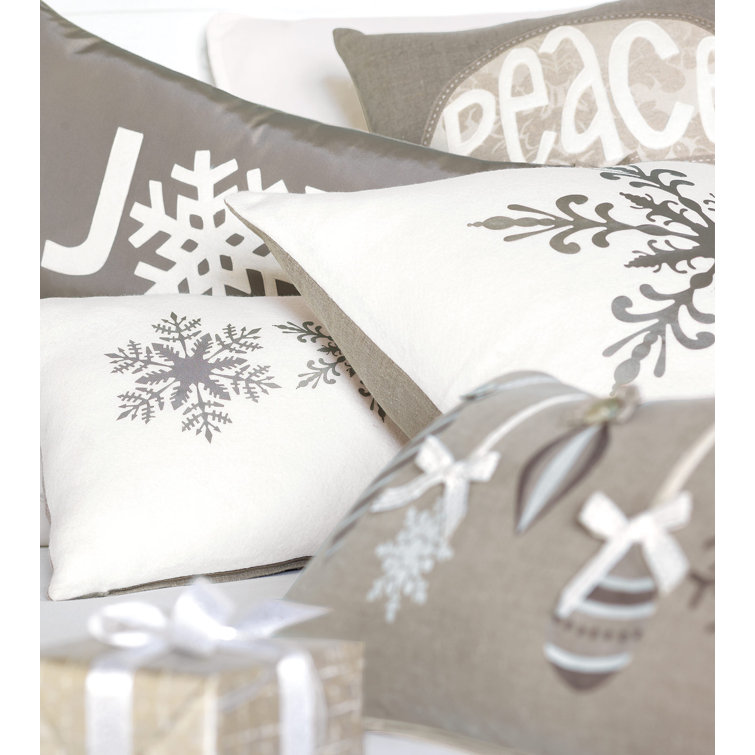 Festive Linen Lumbar Pillow with Appliqued Ornaments