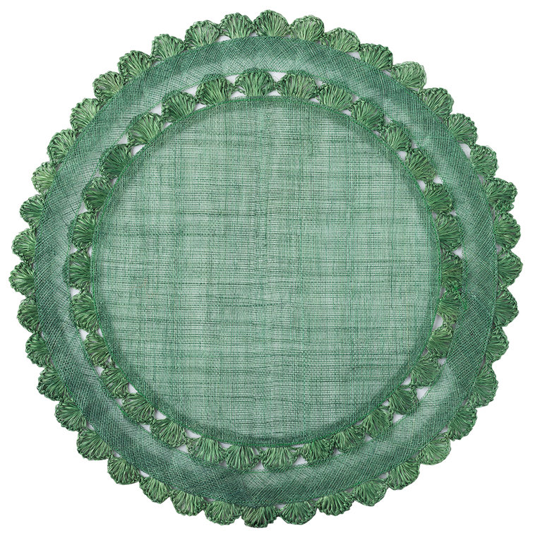 Evergreen Sinamay Round Placemat with Ruffled Trim