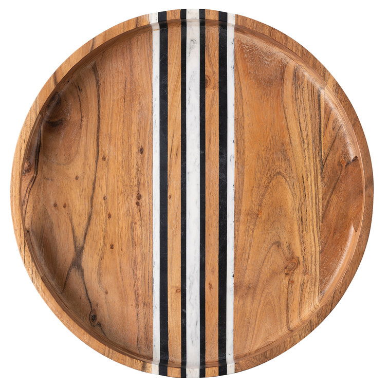 Stonewood Stripe 14" Round Acacia Wood Tray