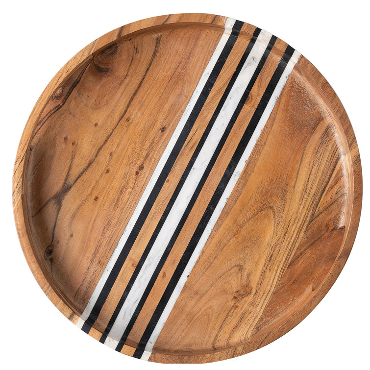 Stonewood Stripe 14" Round Acacia Wood Tray