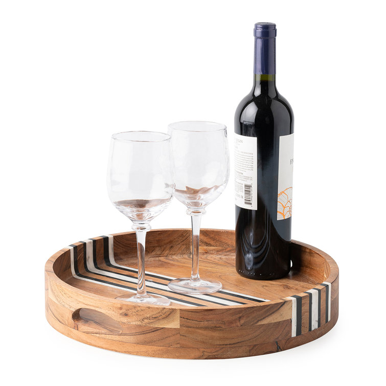 Stonewood Stripe 14" Round Acacia Wood Tray