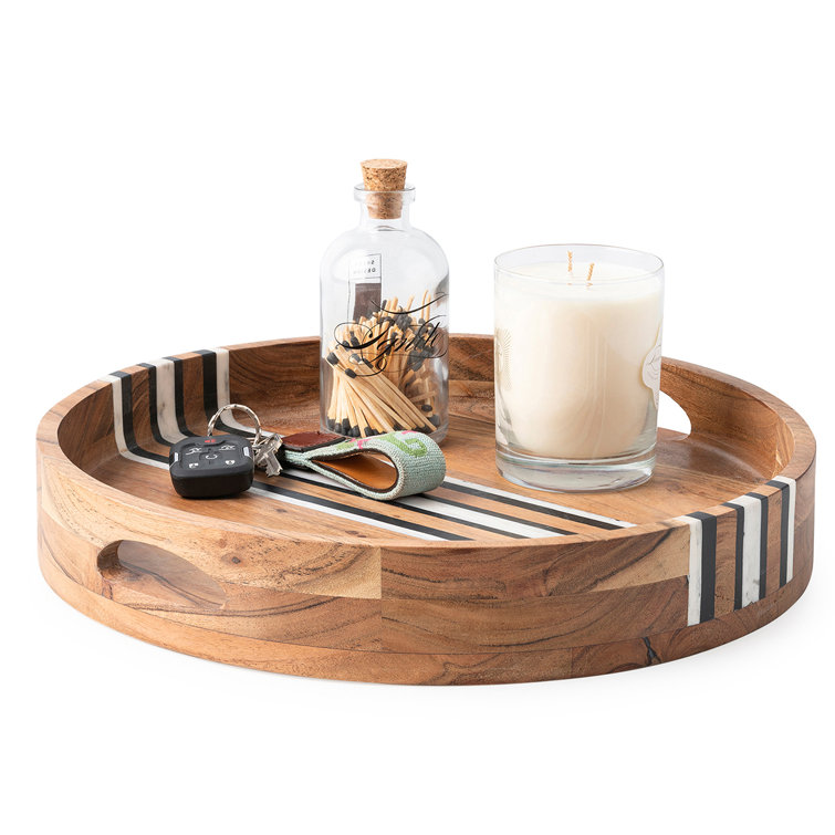 Stonewood Stripe 14" Round Acacia Wood Tray