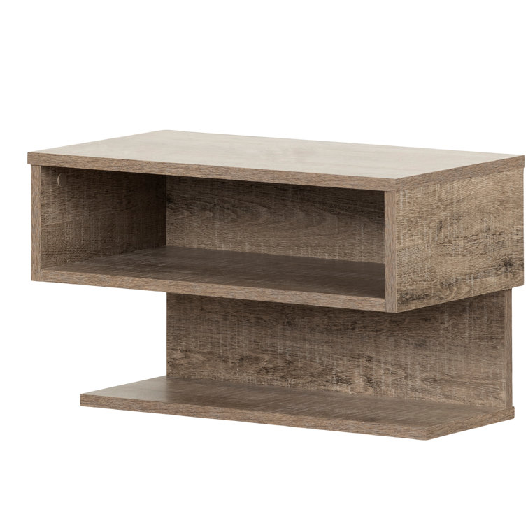 Weathered Oak Modern Floating Nightstand with Open Shelves
