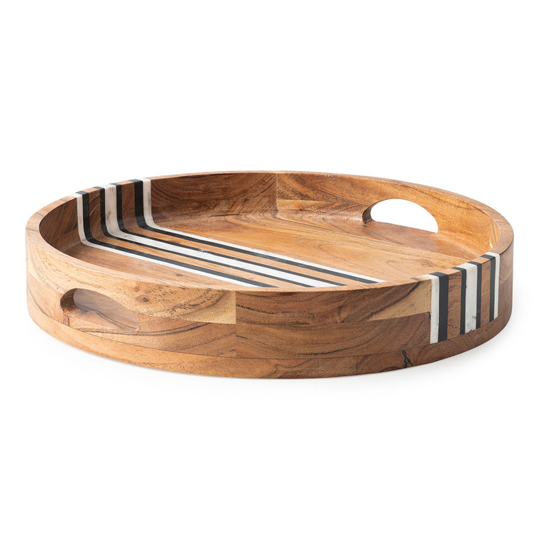 Stonewood Stripe 14" Round Acacia Wood Tray