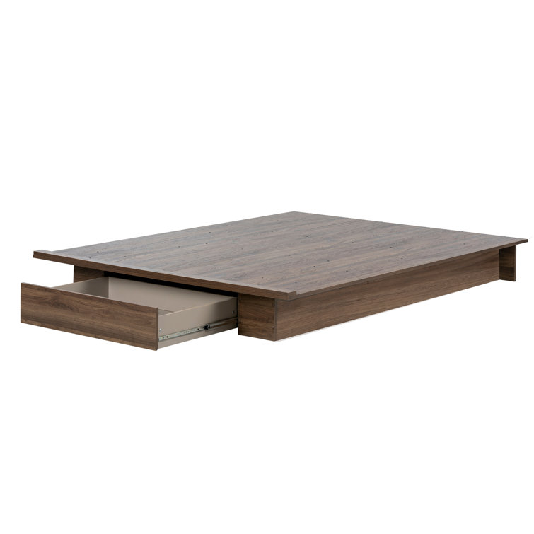 Natural Walnut Queen Platform Bed with Storage Drawer