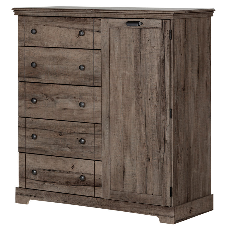 Cottage Charm Fall Oak 5-Drawer Combo Dresser with Cabinet