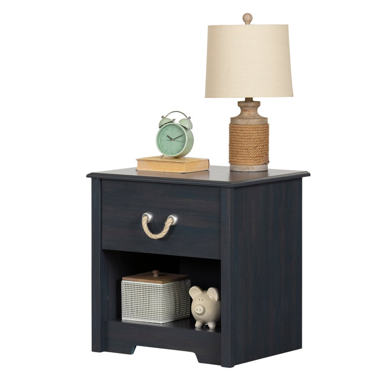 Navali Coastal Blueberry 1-Drawer Nightstand with Rope Handle