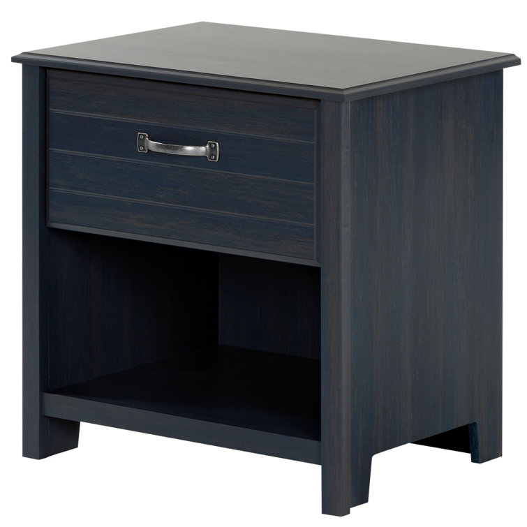 Blueberry 1-Drawer Nightstand with Open Storage and Metal Handle