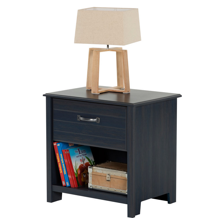 Blueberry 1-Drawer Nightstand with Open Storage and Metal Handle