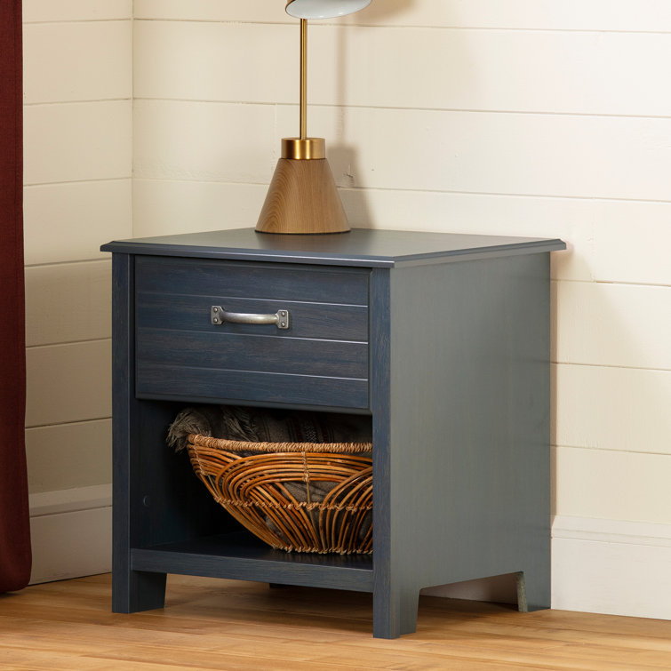 Blueberry 1-Drawer Nightstand with Open Storage and Metal Handle
