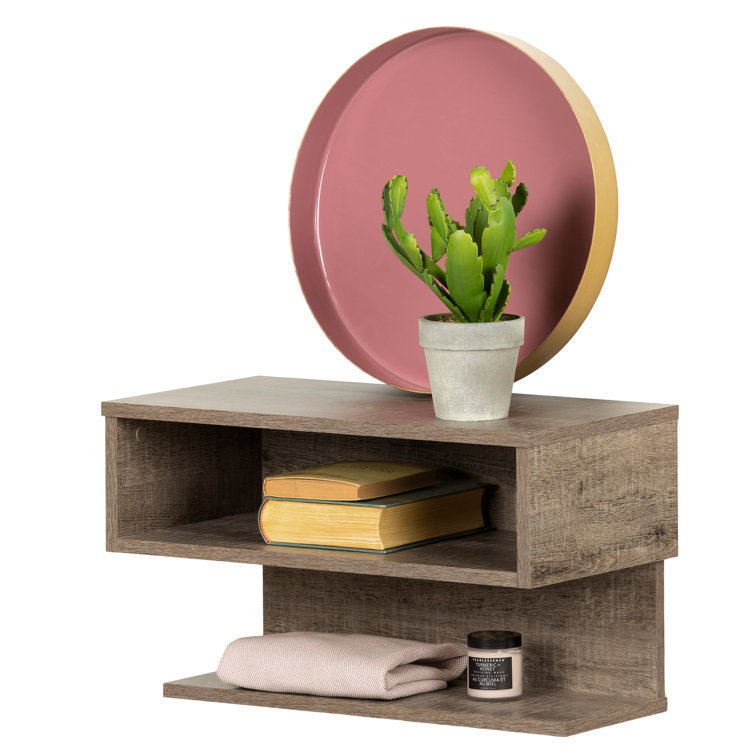 Weathered Oak Modern Floating Nightstand with Open Shelves
