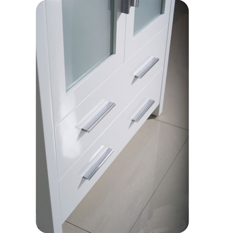 White Ceramic Top 30" Modern Freestanding Vanity Set with Mirror