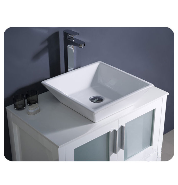 White Ceramic Top 30" Modern Freestanding Vanity Set with Mirror