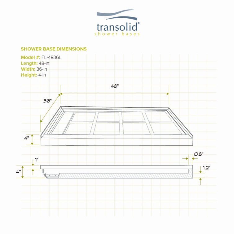 White Rectangular 36'' x 48'' Shower Base with Left Drain