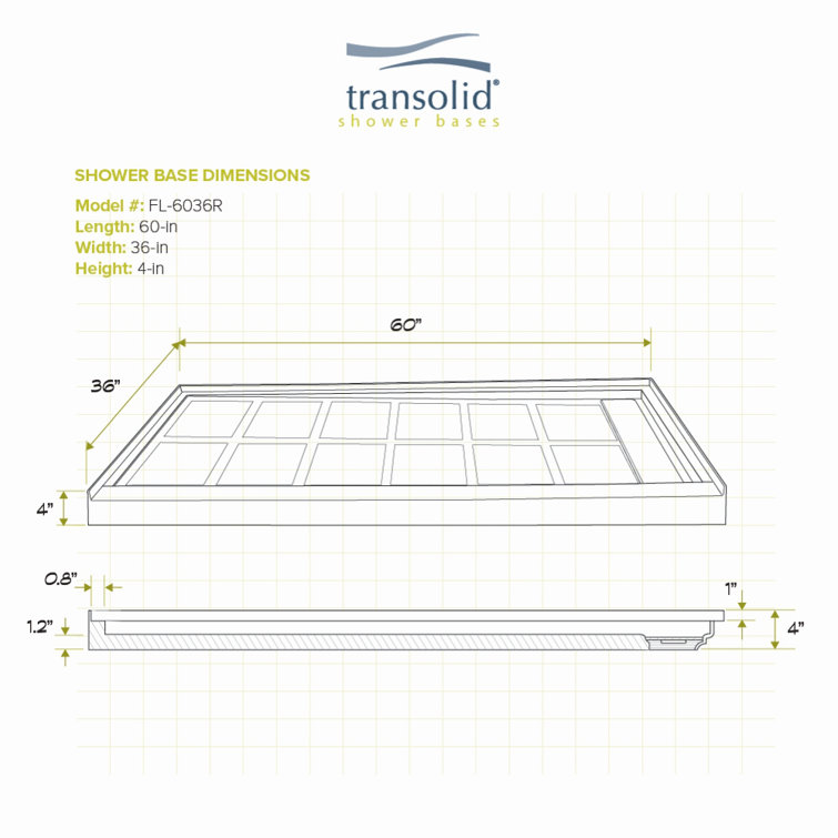 White 60'' x 36'' Rectangular Single Threshold Shower Base