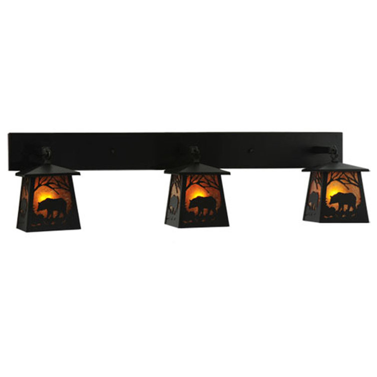 Black Rustic 3-Light Bear Lantern Wall Sconce