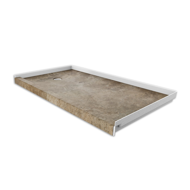 Mocha Travertine Single Threshold Alcove Shower Base with Center Drain