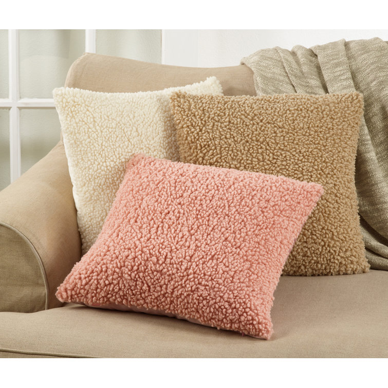 Natural Faux Fur Square Throw Pillow with Poly Fill