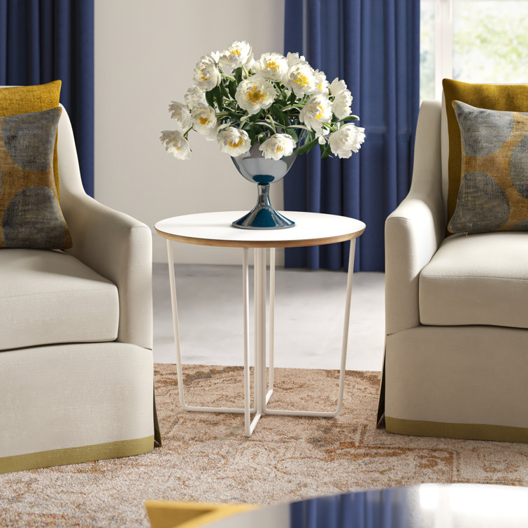 Modern Array Round Wood and Metal End Table