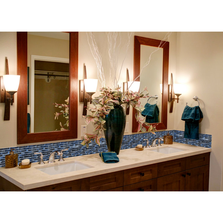 Blue and Gray Polished Glass Mosaic Wall Tile