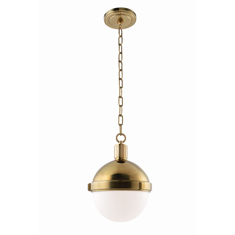 Elegant Aged Brass Globe Pendant Light with White-Clear Glass Shade