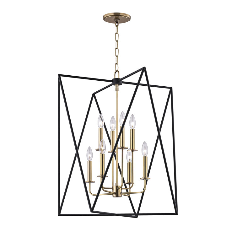 Aged Brass 8-Light Geometric Chandelier with Crystal Accents