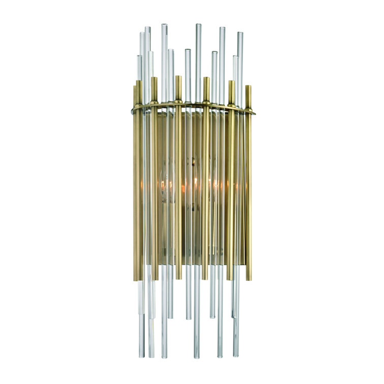 Aged Brass and Clear Glass Cylinder Wall Sconce