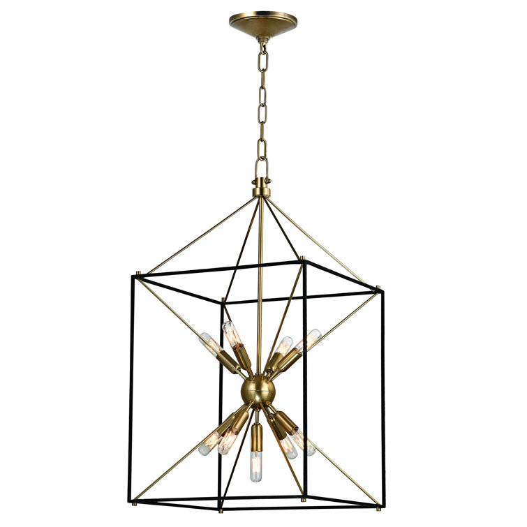Astralis 9-Light Aged Brass Starburst Chandelier with Crystal Accents