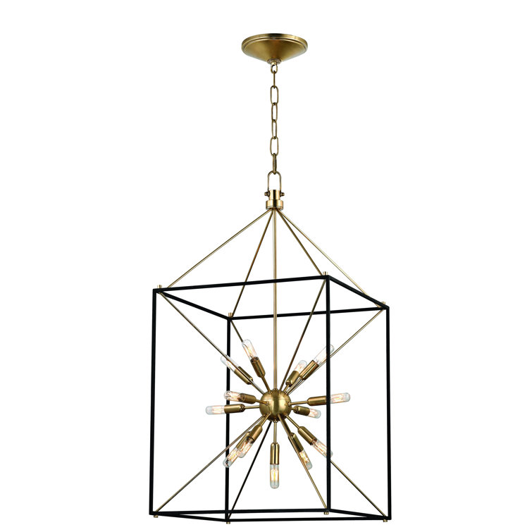 Aged Brass 13-Light Sputnik Chandelier with Black Frame