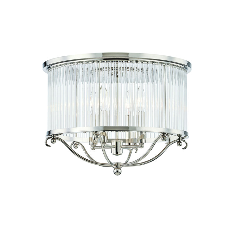 Polished Nickel 4-Light Crystal Drum Semi-Flush Mount