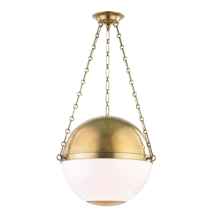 Aerin Aged Brass 3-Light Large Globe Pendant with Opal Shade