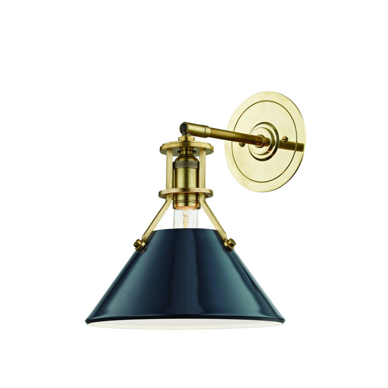 Lowell Aged Brass 1-Light Sconce with Darkest Blue Steel Shade