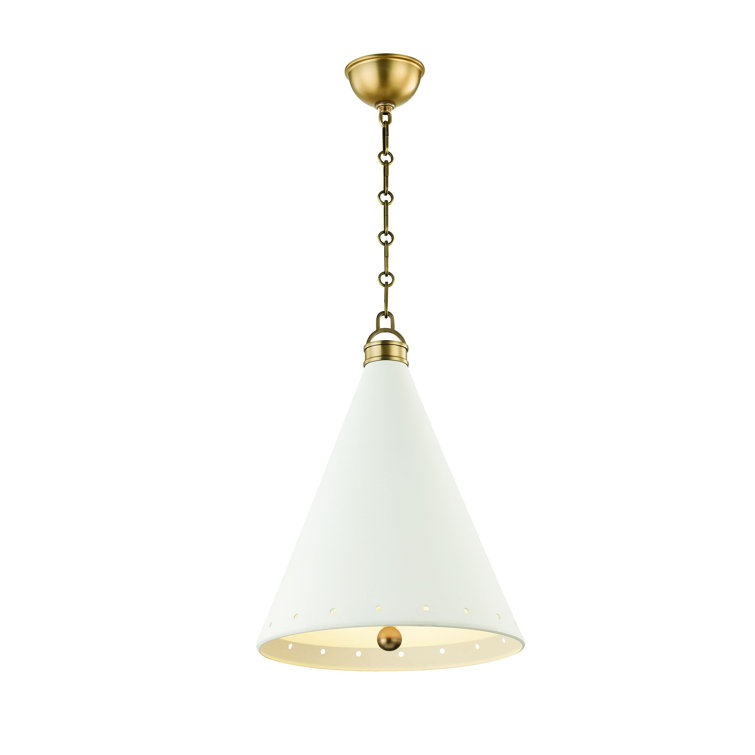 Aged Brass and White Plaster Cone Pendant Light, 1-Light