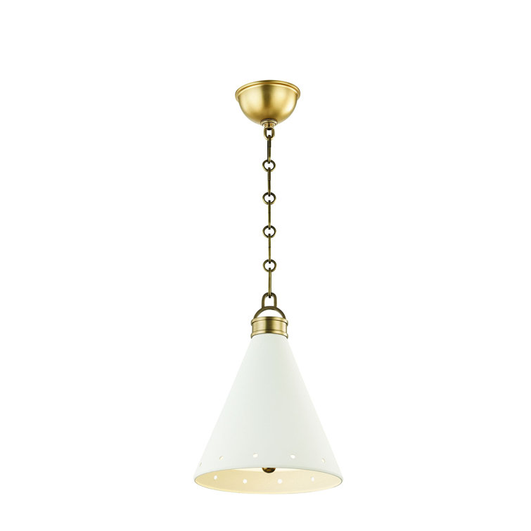 Aged Brass and White Plaster 1-Light Pendant with Steel Shade