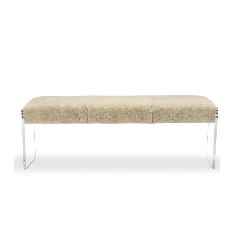 Natural Cream Shearling Upholstered Acrylic Bench
