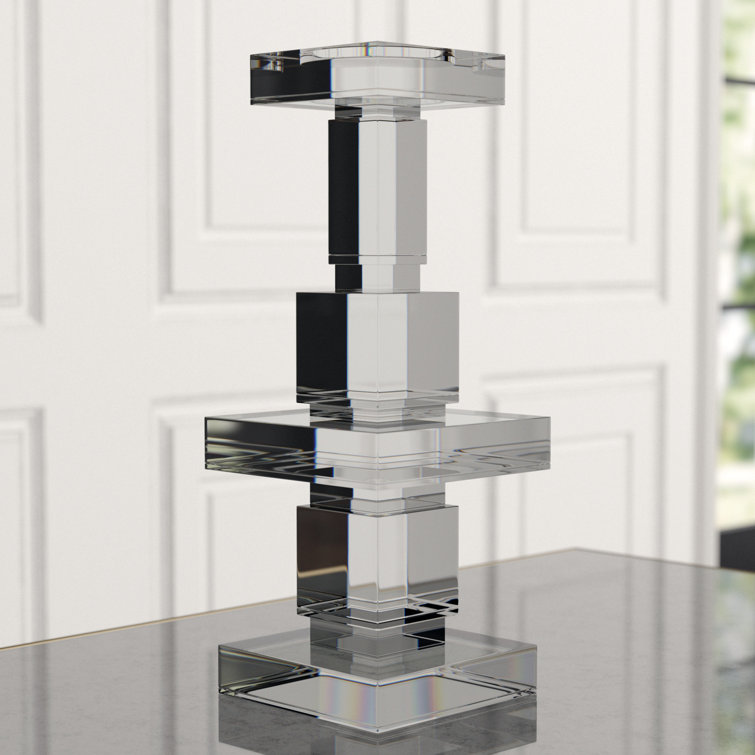 Elegant 18.25'' Polished Crystal Pillar Candle Holder