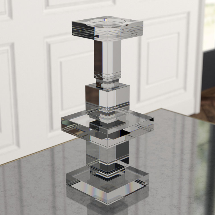 Elegant 18.25'' Polished Crystal Pillar Candle Holder