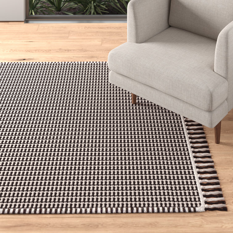 Black and Ivory Geometric Cotton Flatweave Rug 4' x 6'