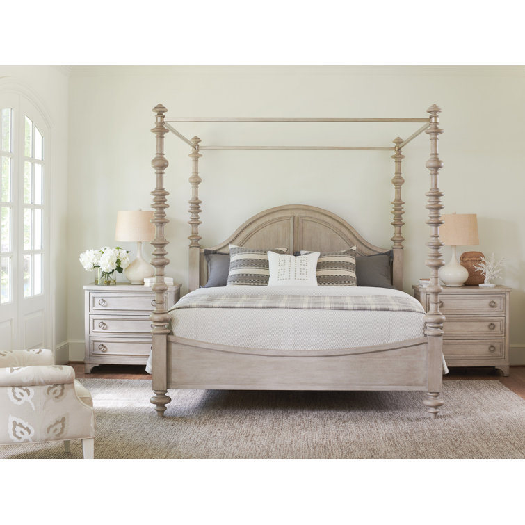 Beige Wood California King Poster Bed with Canopy