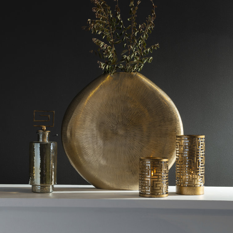 Gretchen 23" Ribbed Gold Aluminum Floor Vase